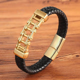 Punk Special Pattern Bicycle Chain Stainless Steel Leather Bracelet