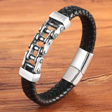 Punk Special Pattern Bicycle Chain Stainless Steel Leather Bracelet