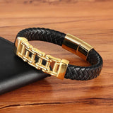 Punk Special Pattern Bicycle Chain Stainless Steel Leather Bracelet