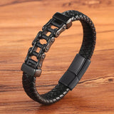 Punk Special Pattern Bicycle Chain Stainless Steel Leather Bracelet