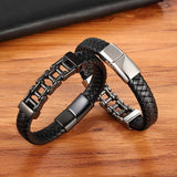 Punk Special Pattern Bicycle Chain Stainless Steel Leather Bracelet