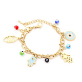 Evil Eye Crystal Pendant Bracelet Cuban Link Chain Bling Jewelry Gift
