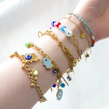 Evil Eye Crystal Pendant Bracelet Cuban Link Chain Bling Jewelry Gift