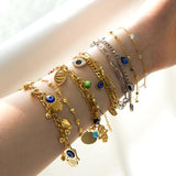Evil Eye Crystal Pendant Bracelet Cuban Link Chain Bling Jewelry Gift
