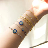 Evil Eye Crystal Pendant Bracelet Cuban Link Chain Bling Jewelry Gift