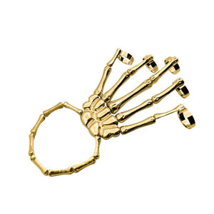 Punk Gothic Hand Chain Skull Skeleton Five Fingers Rings Couples Bracelet