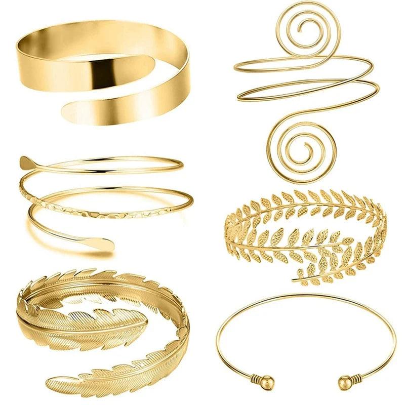 6-Piece Metal Arm Bracelet Set for Women Girls Adjustable Armlet Armband