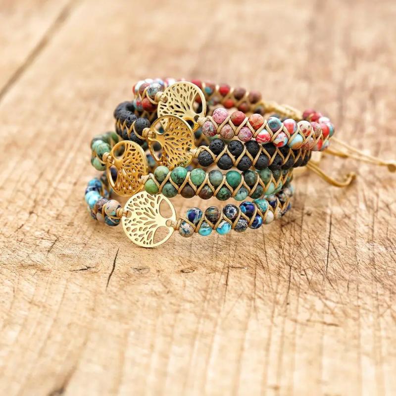 Natural Stone Bracelet Set 4pcs - African Lava