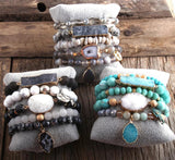Boho Beaded Bracelet Set Natural Stone & Druzy 5pc Bracelets Bangles