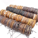 50PCs Cuff Bracelets Men Women Mix Styles Leather Jewelry Gift Box Packed