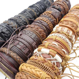 50PCs Cuff Bracelets Men Women Mix Styles Leather Jewelry Gift Box Packed