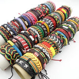 50PCs Cuff Bracelets Men Women Mix Styles Leather Jewelry Gift Box Packed