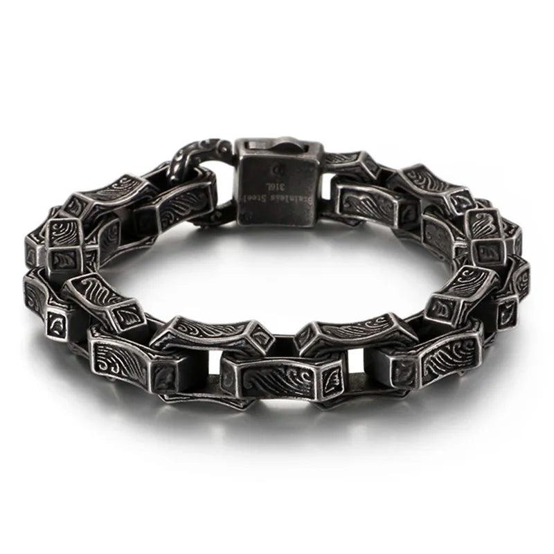 Vintage Engraving Bracelet Men Stainless Steel Cuff Punk Bangle
