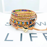 2022 Romantic Leather Wrap Bracelets with Mix Stone Heart 5 Strands
