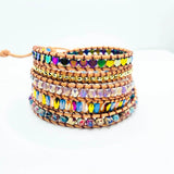 2022 Romantic Leather Wrap Bracelets with Mix Stone Heart 5 Strands