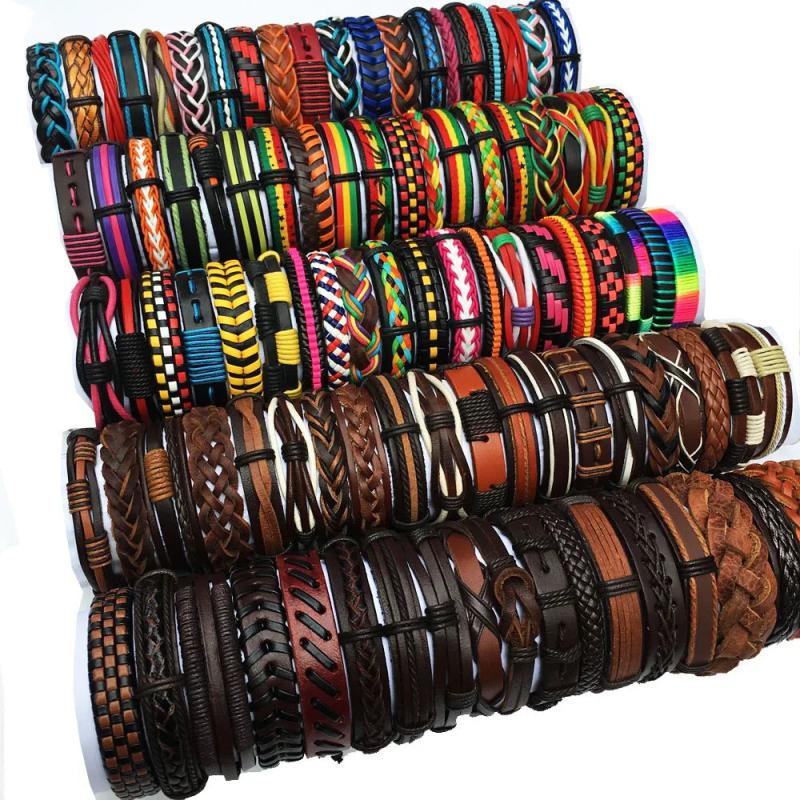 50pcs Bulk Lots Hand-woven Leather Bracelets for Men and Women
