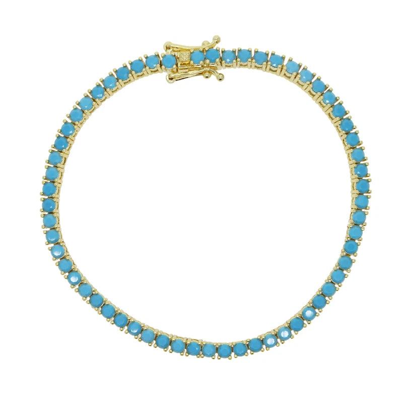 Geometric Turquoises Bracelet 3mm Stone Tennis Charm Bangle