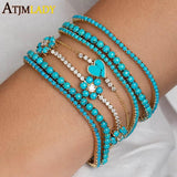 Geometric Turquoises Bracelet 3mm Stone Tennis Charm Bangle