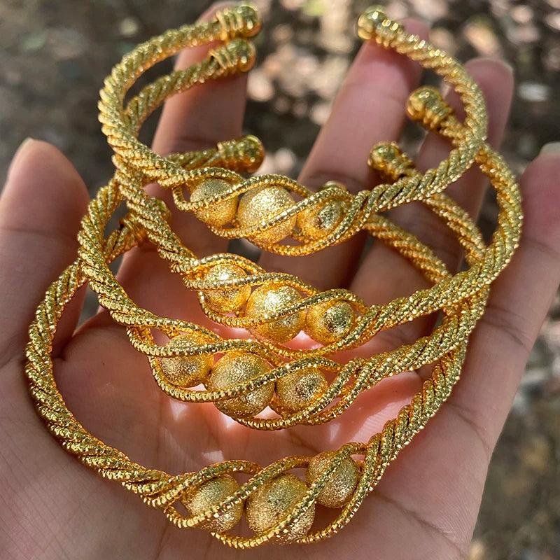 4pcs Ethnic Bead Dubai Bangles 24K Copper Arabic Bracelet Africa Bangles