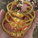 4pcs Ethnic Bead Dubai Bangles 24K Copper Arabic Bracelet Africa Bangles