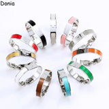 Enamel 12mm Wide Titanium Steel Bracelet Letter Bracelet