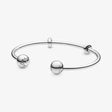 925 Sterling Silver Open Bangle with Round Beads for Bracelet Making