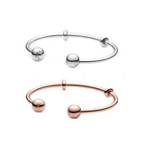 925 Sterling Silver Open Bangle with Round Beads for Bracelet Making