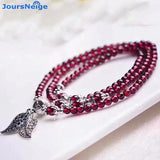 Red Garnet Stone Bracelet with Leaf Pendant, Multilayer Jewelry