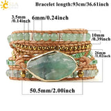 CSJA Green Fluorite Crystal Aventurine Leather Wrap Bracelet