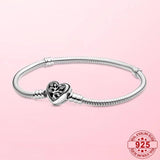 925 Sterling Silver Family Tree Heart Clasp Snake Chain Bracelet
