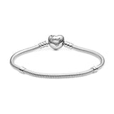 925 Sterling Silver Family Tree Heart Clasp Snake Chain Bracelet