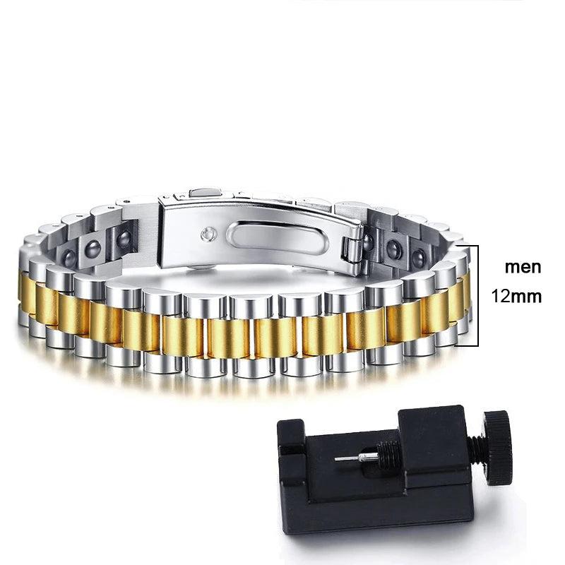 Hematite Therapy Watchband Bracelet Stainless Steel Link