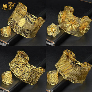 African Bangles w/ Ring Nigerian Wedding Bracelet Plated Jewelry Gift