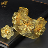 African Bangles w/ Ring Nigerian Wedding Bracelet Plated Jewelry Gift