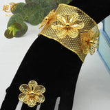 African Bangles w/ Ring Nigerian Wedding Bracelet Plated Jewelry Gift