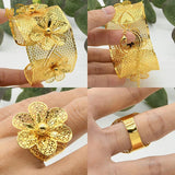 African Bangles w/ Ring Nigerian Wedding Bracelet Plated Jewelry Gift