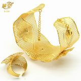 African Bangles w/ Ring Nigerian Wedding Bracelet Plated Jewelry Gift