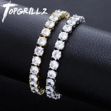 Spring Buckle Tennis Chain Iced Out CZ 1 Row Bracelet