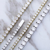 Spring Buckle Tennis Chain Iced Out CZ 1 Row Bracelet