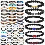 15 Pcs Mixed Natural Stone Stretch Bracelets for Women Men