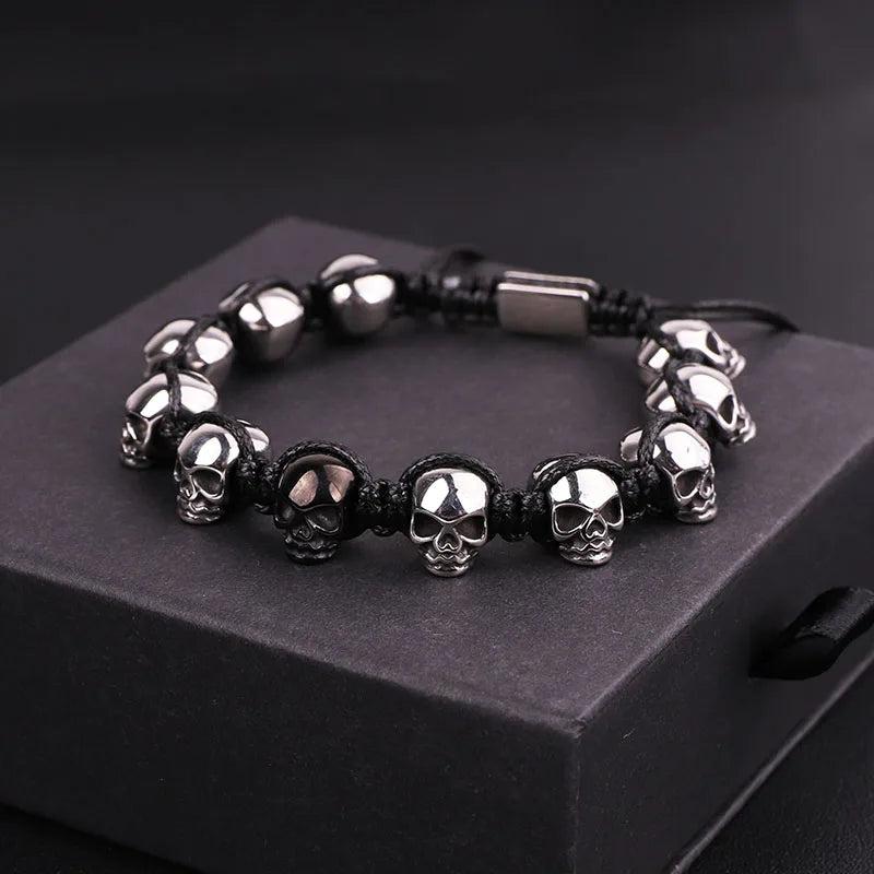 Skull Braided Wrap Beads Bracelet for Men