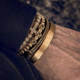 Men Steel Carving Spanish Scripture Bangle Zircon Cross Bracelet