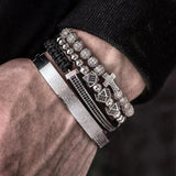 Men Steel Carving Spanish Scripture Bangle Zircon Cross Bracelet