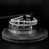 Men Steel Carving Spanish Scripture Bangle Zircon Cross Bracelet