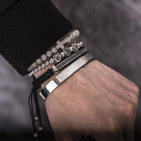 Men Steel Carving Spanish Scripture Bangle Zircon Cross Bracelet
