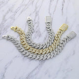 Iced Out 5A CZ 2rows Rhinestone Cuban Link Bracelet