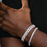 Iced Out 5A CZ 2rows Rhinestone Cuban Link Bracelet