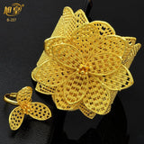 Dubai Flower Plated Bangles With Ring Indian Arabic Jewelry