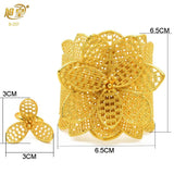 Dubai Flower Plated Bangles With Ring Indian Arabic Jewelry
