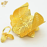 Dubai Flower Plated Bangles With Ring Indian Arabic Jewelry
